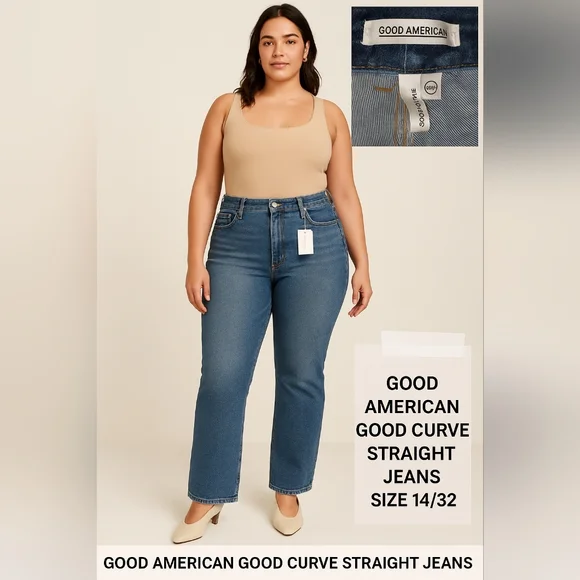 Good American Women's Classic Blue Straight Leg Jeans - Picture 1 of 6